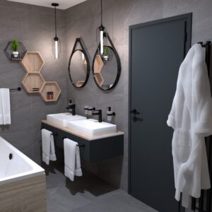 Inspirace šedé koupelny, 3D návrh