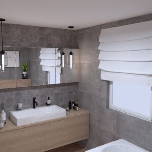 Inspirace koupelny dřevěno-šedé obklady